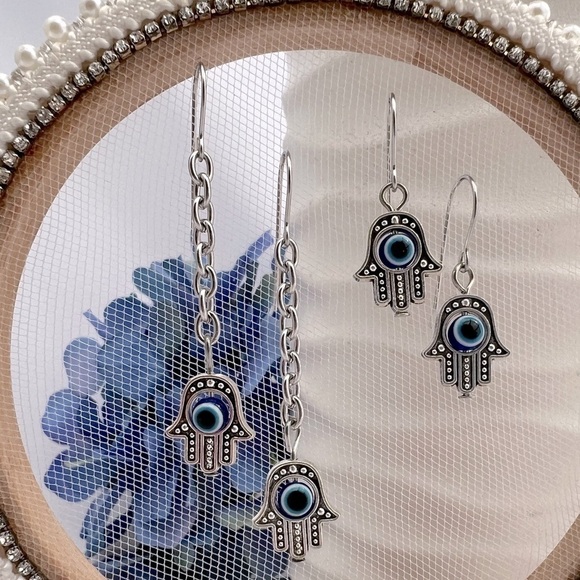𝅺hamsa Evil Eye Stainless Steel Earrings - Picture 12 of 12